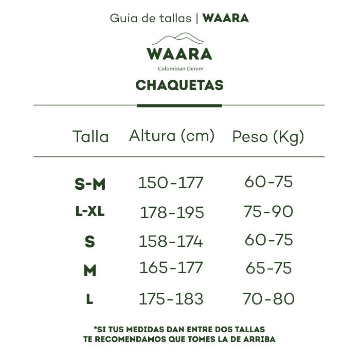 Guía de tallas chaquetas Waara