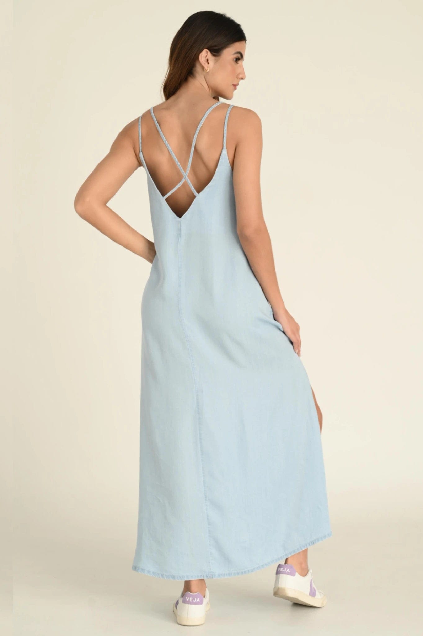 vestido jean largo azul waara