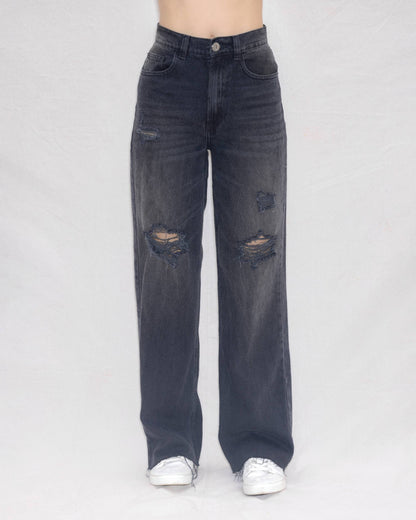 Jeans Bota Ancha Wide Leg Negro Rotos | Bahía WAARA
