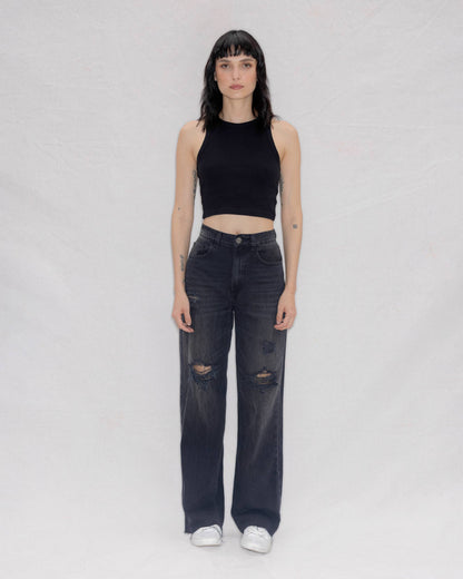 Jeans Bota Ancha Wide Leg Negro Rotos | Bahía WAARA