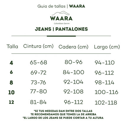 Tabla de medidas Jeans Waara