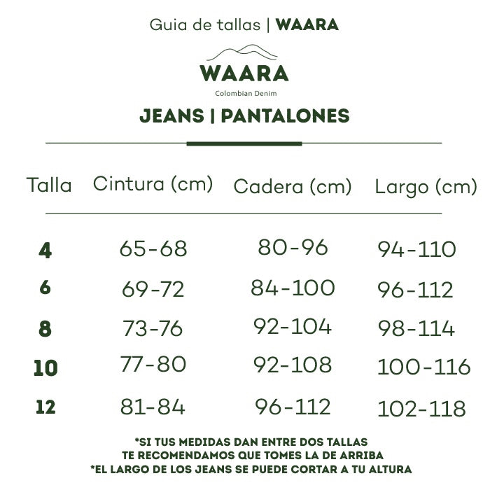 Guía de tallas Jeans Waara