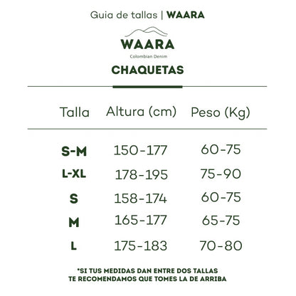 Guía de tallas chaquetas Waara